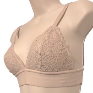 LIVELY Lace Floral Bralette Nude Tan Beige Womens Size Small